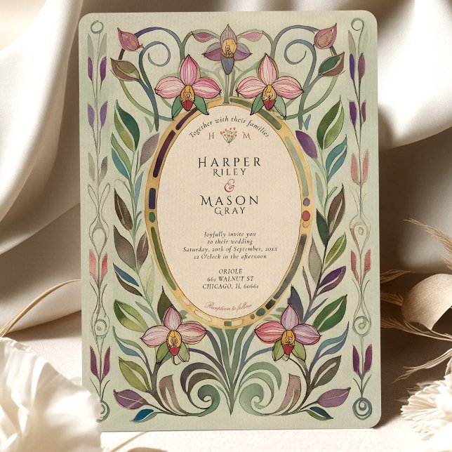 Invitation Mariage d'or Art Nouveau Orchid & Foliage (Créateur téléchargé)