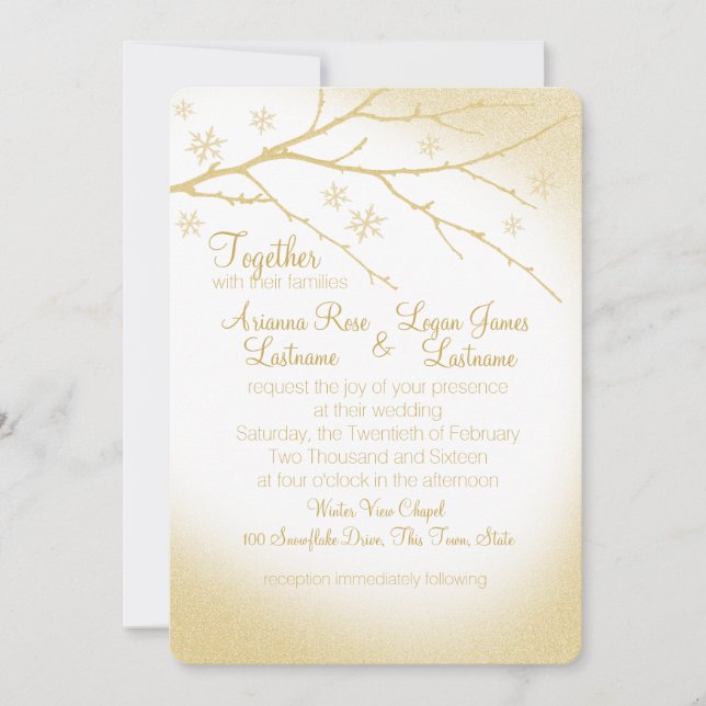 Invitation Mariage d'or aux flocons de neige en bois d'hiver (Devant)
