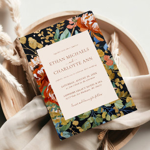 Invitation Mariage d'or Burnt Orange Peony Floral Peinture