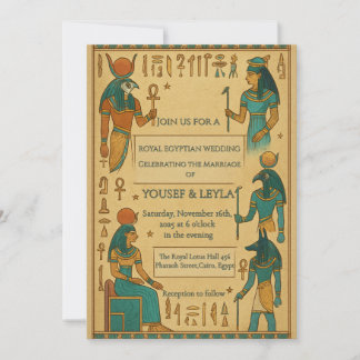 Invitation Mariage d'or de divinités égyptiennes Hiéroglyphe