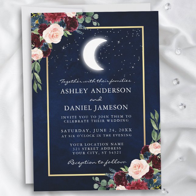 Invitation Mariage d'or des étoiles de lune céleste (Customize to add more text or photos to back of card.)