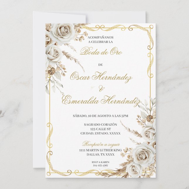 Invitation Mariage d'or élégant modifiable (Devant)