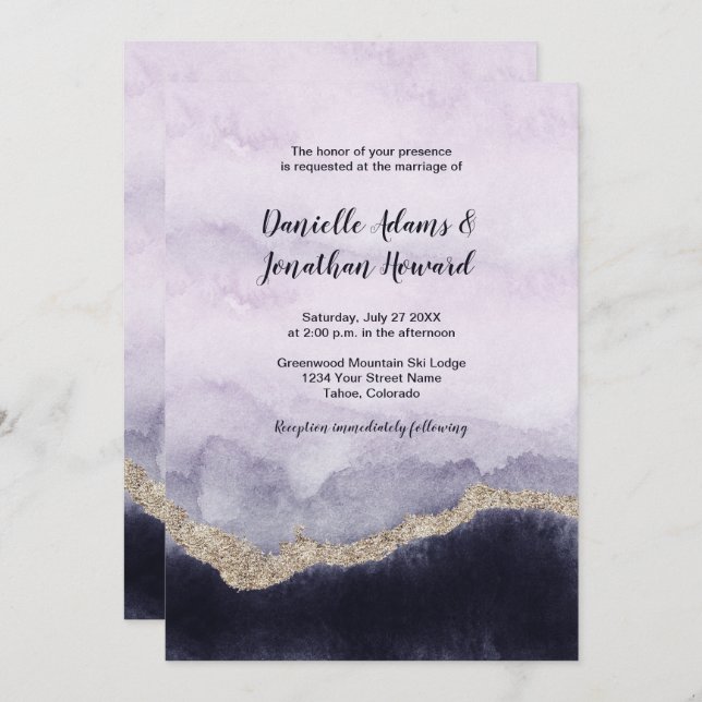 Invitation Mariage d'or en marbre de la marine contemporaine (Devant / Derrière)