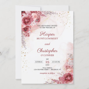 Invitation Mariage d'or Faux Roses de Bourgogne 