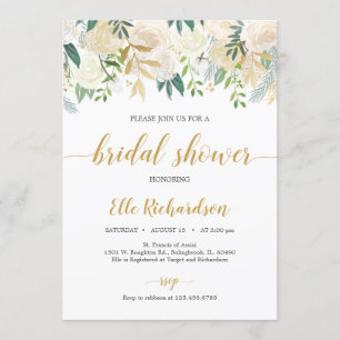 Invitation Mariage d'or floral blanc d'ivoire russe