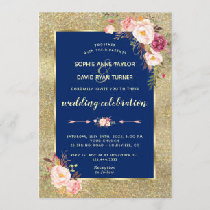 Invitation Mariage d'or Floral Blush de la Royal Navy