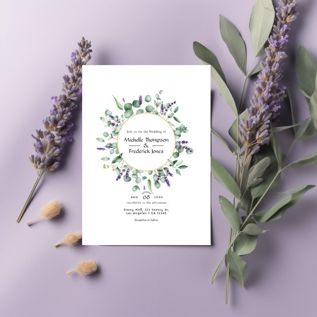 Invitation Mariage d'or géométrique Eucalyptus Lavender (Créateur téléchargé)