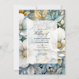 Invitation Mariage d'or gris clair, vert et Faux Foil