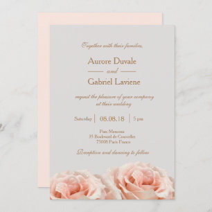 Invitation Mariage d'or gris flou rose pâle Rose