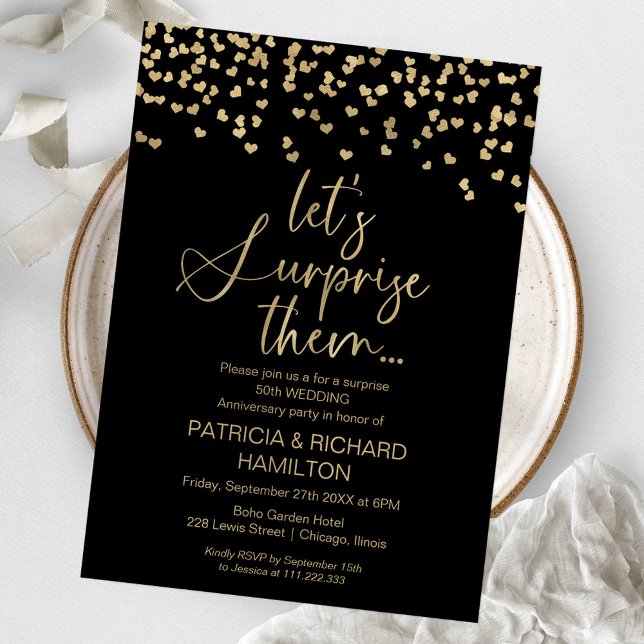Invitation Mariage d'or noir fête surprise (Créateur téléchargé)