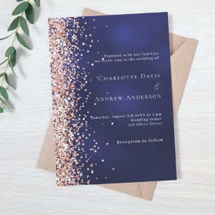 Invitation Mariage d'or rose bleu marine