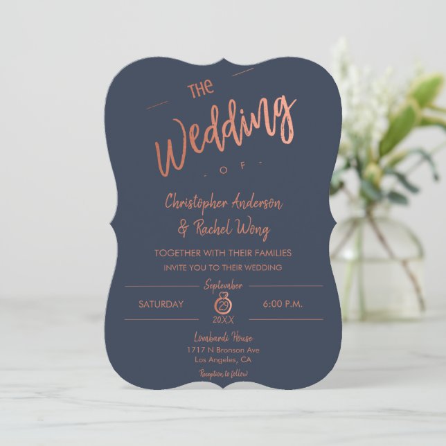 Invitation Mariage d'or Rose de script simple (Debout devant)