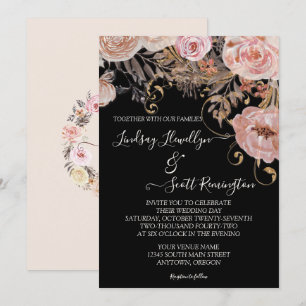 Invitation Mariage d'or Rose floral à l'aquarelle d'automne