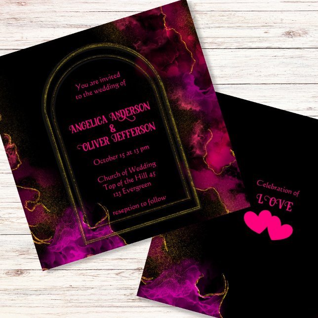Invitation Mariage d'or rose noir (Créateur téléchargé)