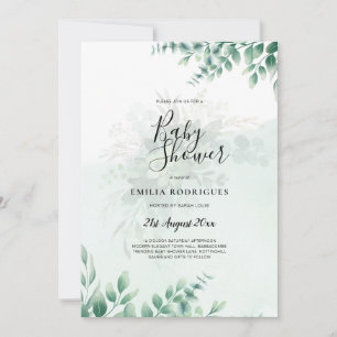 Invitation Mariage d'or vert Eucalyptus Feuille QR CODE