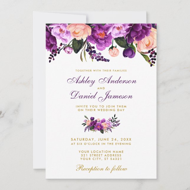 Invitation Mariage d'or violet violet ultra violet (Devant)