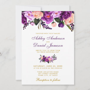 Invitation Mariage d'or violet violet ultra violet