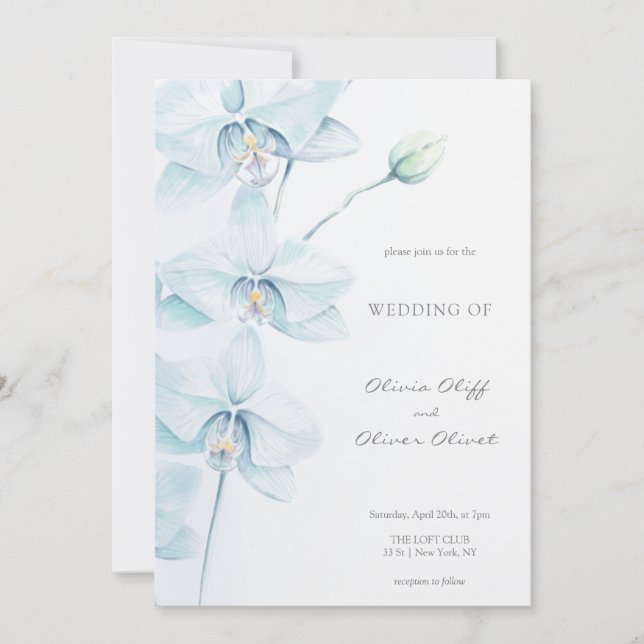 Invitation Mariage d'orchidée bleu doux (Devant)