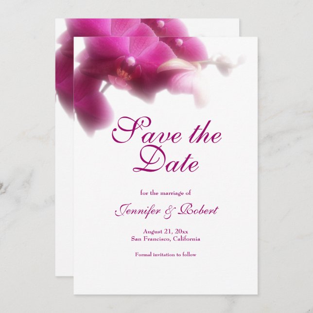 Invitation Mariage d'orchidée rose Enregistrer la date Faire- (Devant / Derrière)