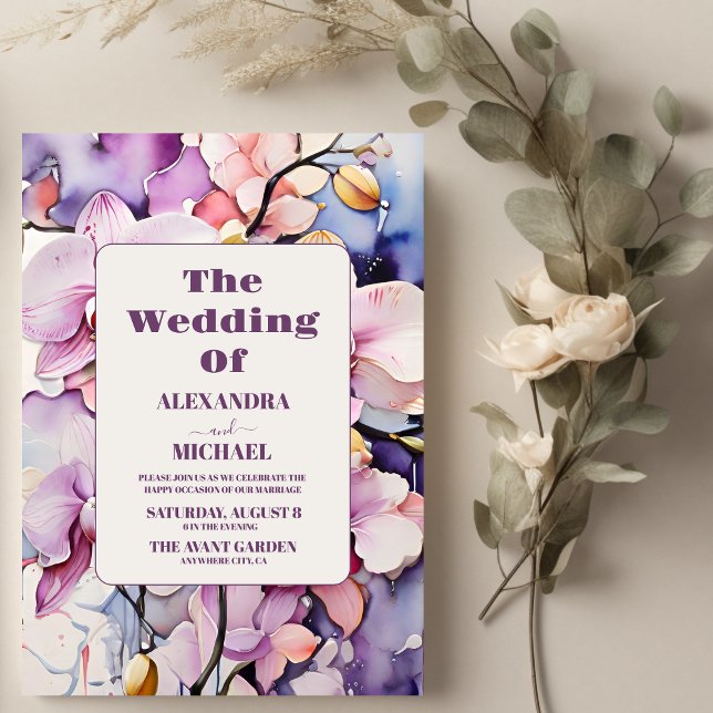 Invitation Mariage d'orchidées rose chaud Fuchsia (Créateur téléchargé)