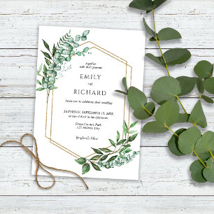 Invitation Mariage doré à la verdure d'eucalyptus