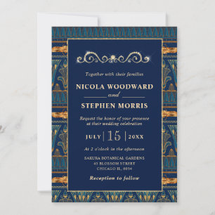 Invitation Mariage Doré au Motif Égyptien Élégant