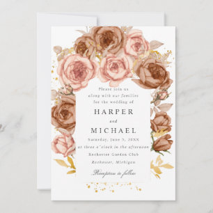 Invitation mariage doré brun rose rousse rose