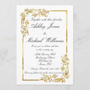 Invitation Mariage doré glamour glamour et blanc