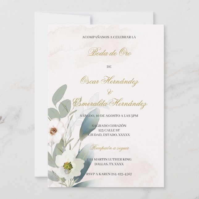 Invitation Mariage doré verdoyant (Devant)