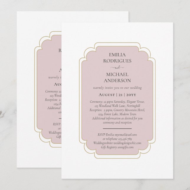 Invitation Mariage double face BILINGUE Rose rose (Devant / Derrière)