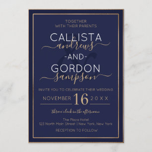 Invitation Mariage double frontière bleu marine minimaliste