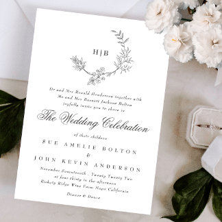 Invitation Mariage double monogramme à couronne florale class