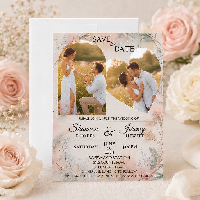 Invitation Mariage Double Photo Fleur d'Amour (Love in Bloom Double Photo Wedding Invitation)