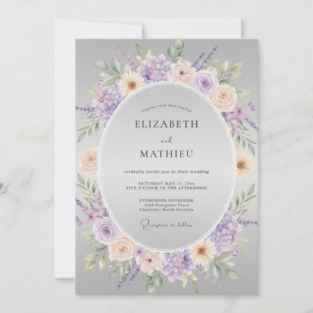 Invitation Mariage Douce Étreinte Florale de Lavande (Devant)