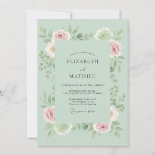 Invitation Mariage Douce Étreinte Florale Menthe