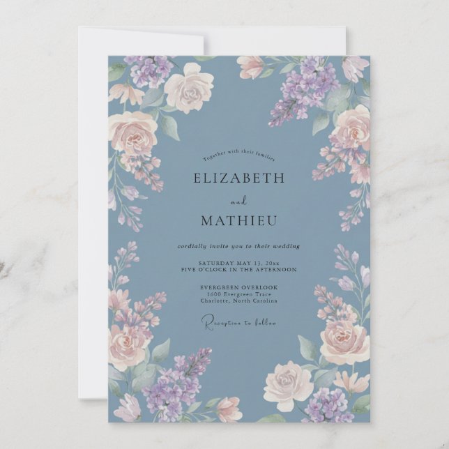Invitation Mariage Douce Étreinte Painterle de Pervenche (Devant)