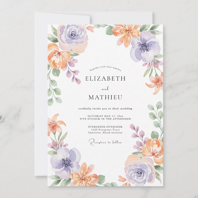 Invitation Mariage Douce Eucalyptus Ranunculus Améthyste Pêch (Devant)