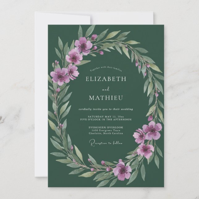 Invitation Mariage Douce Feuille de Lilas Forestier (Devant)