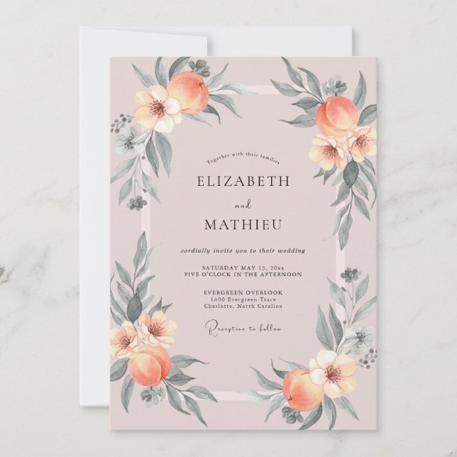Invitation Mariage Douce Fleur de Pêche (Devant)