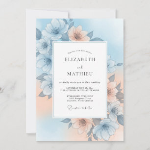 Invitation Mariage Douce Floraison Bleu Ciel