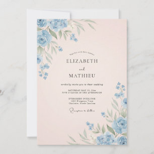 Invitation Mariage Douce Floraison Bleue Poudre