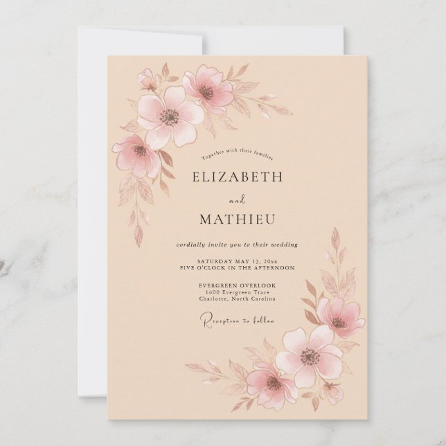 Invitation Mariage Douce Floraison de Pêche (Devant)