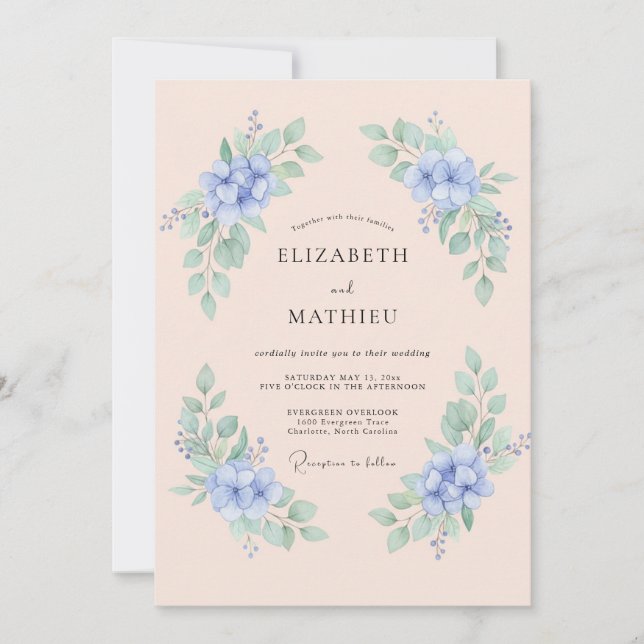 Invitation Mariage Douce Floraison Pervenche (Devant)