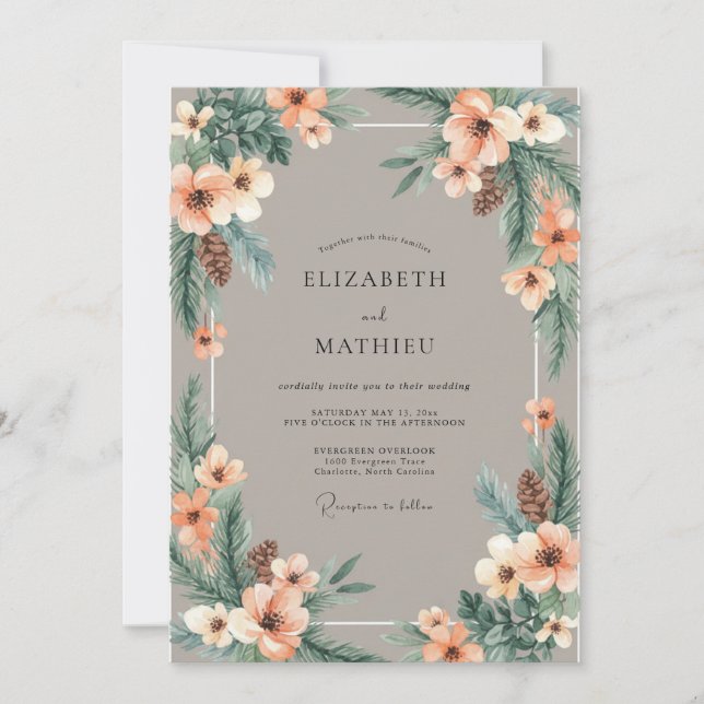Invitation Mariage Douce Pêche et Pin (Devant)