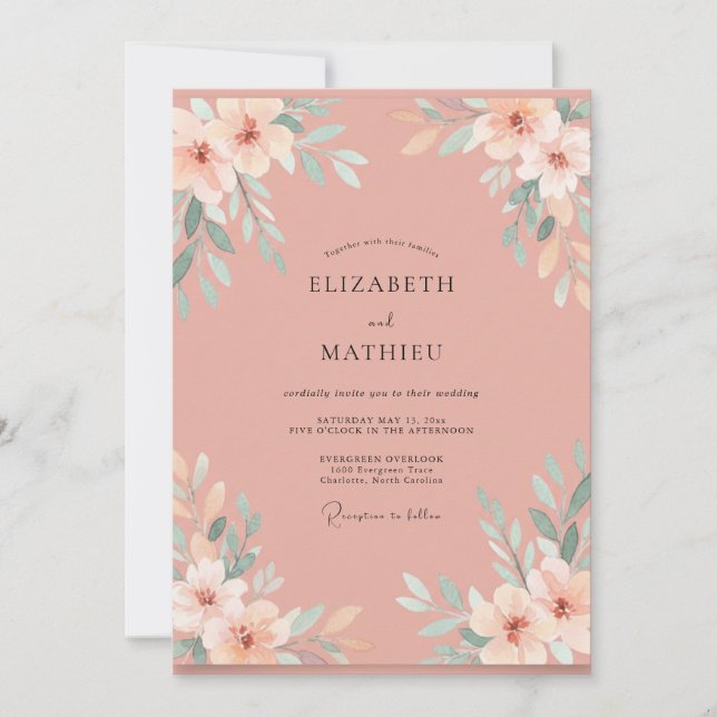 Invitation Mariage Douce Pêche Feuille de Menthe (Devant)