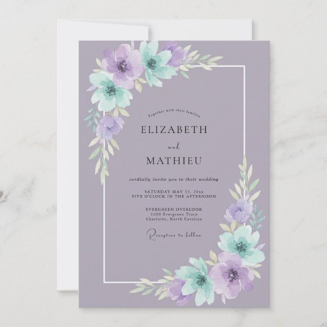 Invitation Mariage Douce Pétale de Lilas et Menthe (Devant)