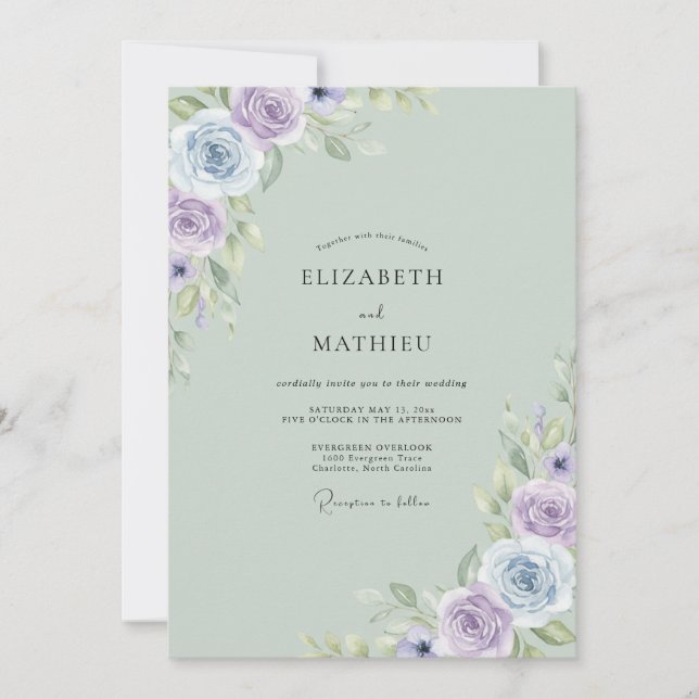 Invitation Mariage Douce Pétale de Lilas Menthe (Devant)