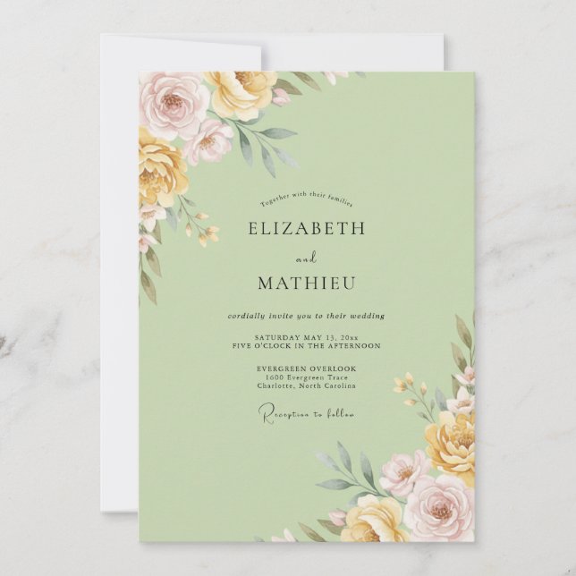 Invitation Mariage Douce Pétale de Pistache (Devant)