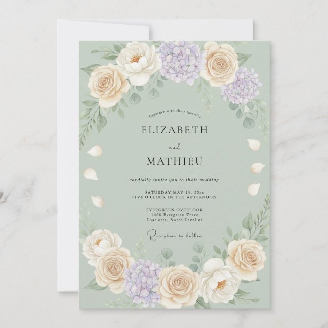 Invitation Mariage Douce Pivoine Lilas Champagne (Devant)