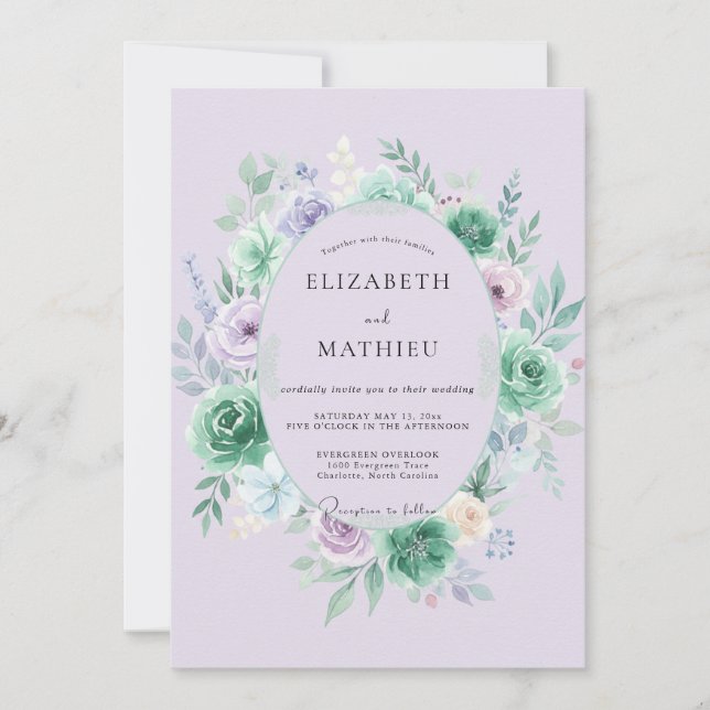 Invitation Mariage Douce Pourpre Eucalyptus Succulent (Devant)